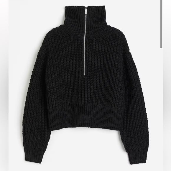 H&M Black Chunky Knit Half-Zip Sweater Size XS - Picture 5 of 11